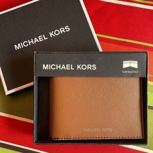 Brand New Michael Kors Genuine Leather Slim Billfold Andy Luggage Mens Wallet